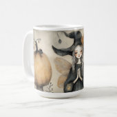 Vintage Flüchtige Halloween-Hexe mit Flügeln Kaffeetasse (Vorderseite Links)