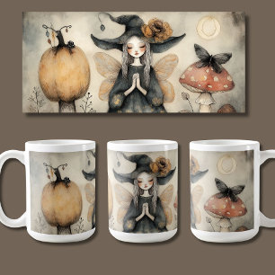 Vintage Flüchtige Halloween-Hexe mit Flügeln Kaffeetasse