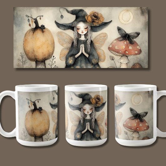 Vintage Flüchtige Halloween-Hexe mit Flügeln Kaffeetasse