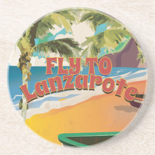 Vintage-Flug nach Lanzarote-Reiseposter Sandstein Untersetzer