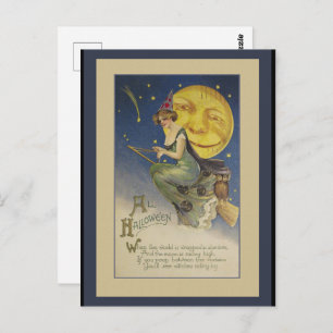 Vintage Flügelhexe Halloween-Postkarte Postkarte