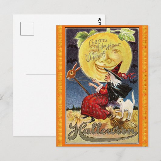 Vintage Flügelhexe Halloween-Postkarte Postkarte (Vorne/Hinten)