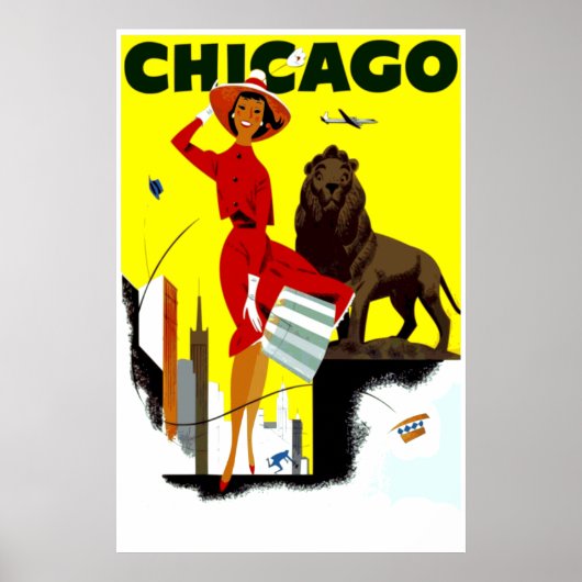 Vintage Fluggesellschaft Windy City Chicago Travel Poster (Vorne)