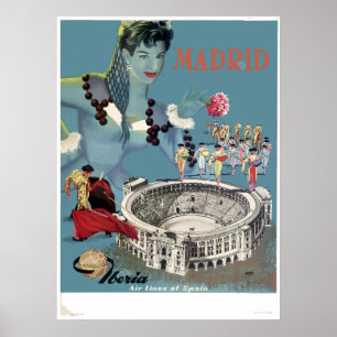 Vintage Fluglinien-Reise Madrids Spanien Poster