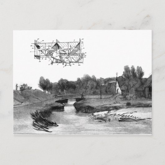 Vintage Flugmaschine Zeichnend Kunst Postkarte (Vorderseite)