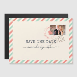 Vintage-Flugpost-Hochzeit 'Save the Date'-Foto Magneteinladung