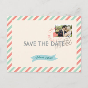 Vintage-Flugpost-Hochzeit 'Save the Date' mit Foto Ankündigungspostkarte