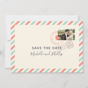 Vintage-Flugpost-Hochzeits-Foto zum Speichern des  Save The Date
