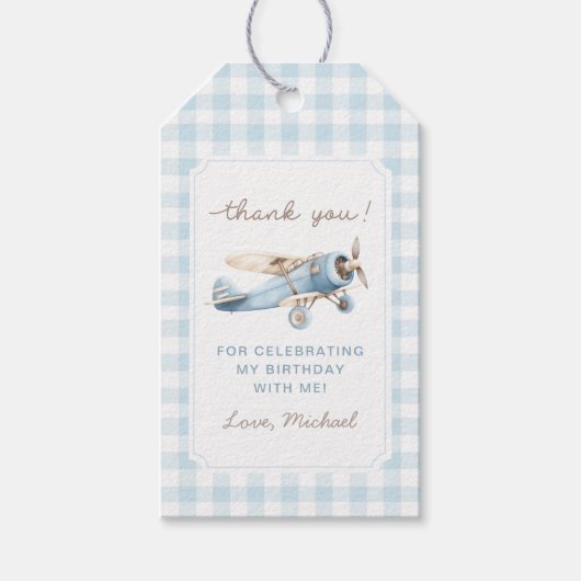 Vintage Flugreise 1. Geburtstag Geschenkanhänger (Vorderseite)