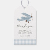 Vintage Flugreise Blue Gingham Birthday Geschenkanhänger (Vorderseite)