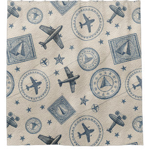 Vintage-Flugreise-Pass-Stempel-Muster (1) Duschvorhang