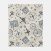 Vintage-Flugreise-Pass-Stempel-Muster (1) Fleecedecke (Vorderseite)