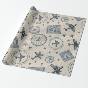 Vintage-Flugreise-Pass-Stempel-Muster (1) Geschenkpapier