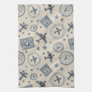 Vintage-Flugreise-Pass-Stempel-Muster (1) Geschirrtuch