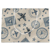 Vintage-Flugreise-Pass-Stempel-Muster (1) Große Geschenktüte (Vorderseite)