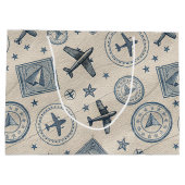 Vintage-Flugreise-Pass-Stempel-Muster (1) Große Geschenktüte (Rückseite)