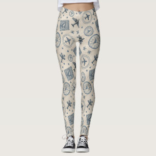 Vintage-Flugreise-Pass-Stempel-Muster (1) Leggings