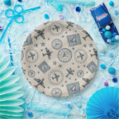 Vintage-Flugreise-Pass-Stempel-Muster (1) Pappteller (Party)