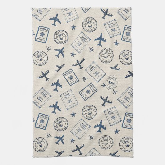 Vintage-Flugreise-Pass-Stempel-Muster (2) Geschirrtuch (Vertikal)