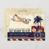 Vintage Flugreise Save the Date Postkarte (Vorne/Hinten)