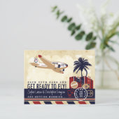 Vintage Flugreise Save the Date Postkarte (Stehend Vorderseite)