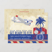 Vintage Flugreise Save the Date Postkarte (Vorne/Hinten)