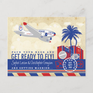 Vintage-Flugreise-Save-the-Date-Postkarte Ankündigungspostkarte