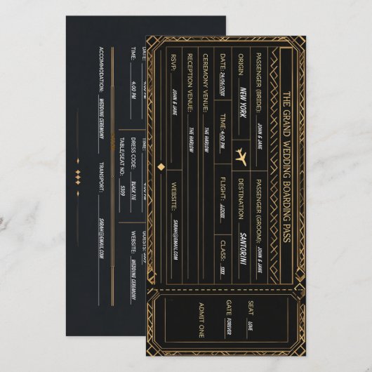 Vintage-Flugticket-Hochzeitseinladung Save The Date (Vorne/Hinten)