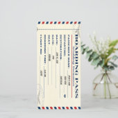 Vintage-Flugticket-Hochzeitsurkunde Save The Date (Stehend Vorderseite)