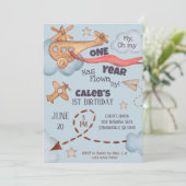 Vintage Flugzeit fliegt Blue Birthday Einladung (Stehend Vorderseite)