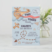 Vintage Flugzeit fliegt Blue Birthday Einladung (Stehend Vorderseite)