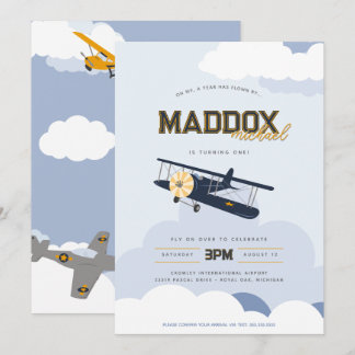 Vintage Flugzeit kehrt zum ersten Geburtstag zurüc Einladung