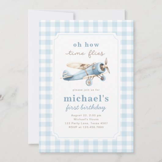 Vintage Flugzeit zum 1. Geburtstag Einladung (Vorderseite)