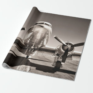 Vintage-Flugzeug auf einer Start- und Landebahn Geschenkpapier