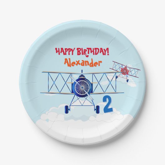 Vintage-Flugzeug Aviator Geburtstag Pappteller (Vorderseite)