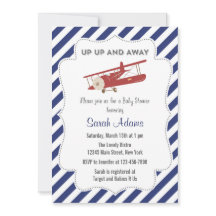 Vintage-Flugzeug-Baby-Shower-Einladung Rot und Bla