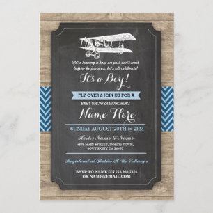 Vintage-Flugzeug-Baby-Shower-Party-Junge-Holz-Einl Einladung