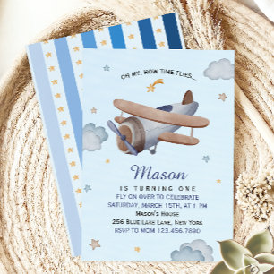Vintage-Flugzeug Blaue Himmel Erster Geburtstag Einladung