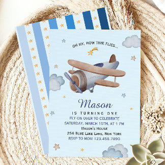 Vintage-Flugzeug Blaue Himmel Erster Geburtstag Einladung