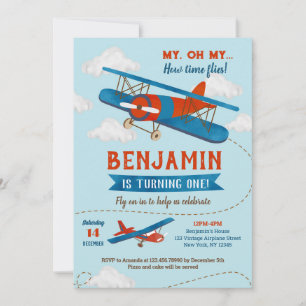 Vintage-Flugzeug-Einladungen zum ersten Geburtstag Einladung