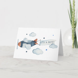Vintage-Flugzeug Es ist ein Junge Baby Shower Dank Karte
