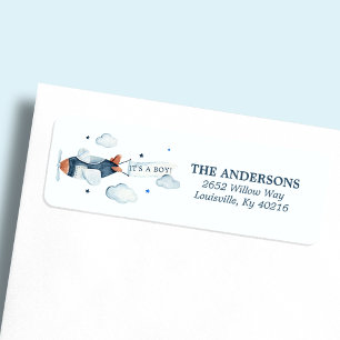 Vintage-Flugzeug Es ist ein Junge Rücksende-Adress