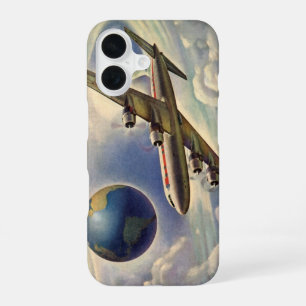 Vintage-Flugzeug fliegt um die Welt in Wolken iPhone 16 Hülle