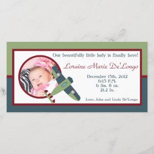 Vintage Flugzeug-Foto-Geburts-Mitteilung Ankündigung