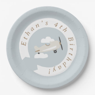 Vintage-Flugzeug Jungen Geburtstag Personalized Pappteller