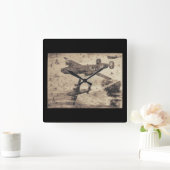 Vintage Flugzeug - Luftfederklemme Quadratische Wanduhr (Zuhause)