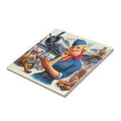 Vintage-Flugzeug Pin-up Fliese (Seite)