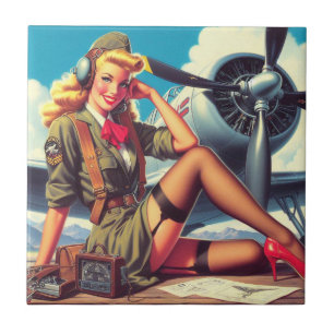 Vintage-Flugzeug Pin-Up Fliese