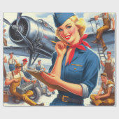 Vintage-Flugzeug-Pin-up Geschenkpapier (Flach)