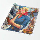 Vintage-Flugzeug-Pin-up Geschenkpapier (Ungerollt)